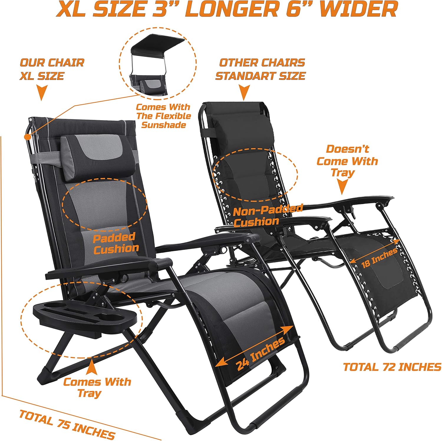 Outdoor Oversized Camping Chair - Cadeira dobrável reclinável grande XXL para