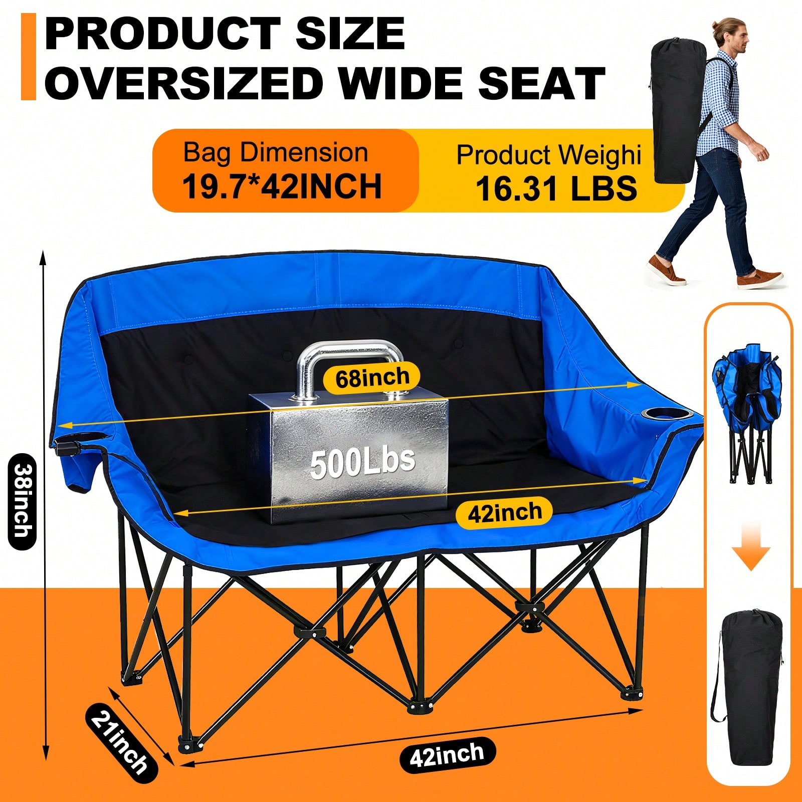 Cadeira de Camping Dupla Aquec - Outdoor Oversized Camping Chair avaliação e preço