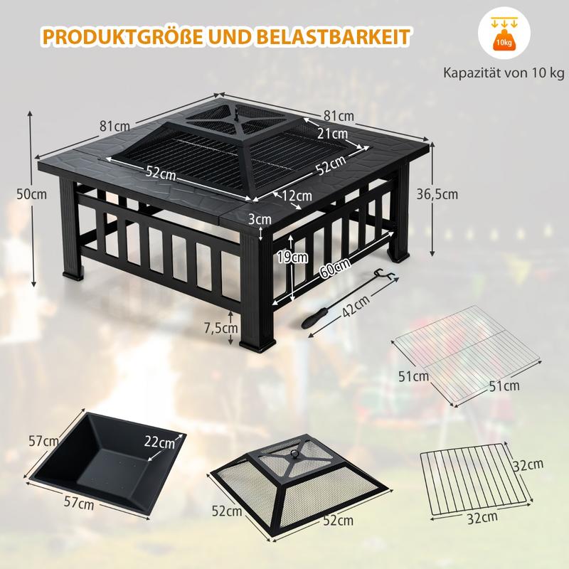 Mesa de Fogo Quadrada 3 em 1 p - Outdoor Camping Fire Pit avaliação e preço
