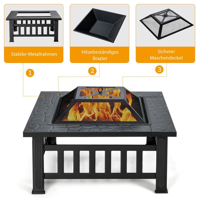 Mesa de Fogo Quadrada 3 em 1 p - Outdoor Camping Fire Pit avaliação e preço